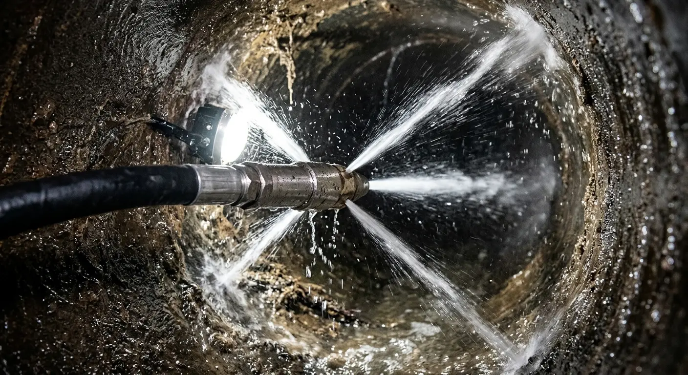 High-pressure hydro jetting nozzle cleaning sewer pipe for Sewer Cleanout in Mesquite